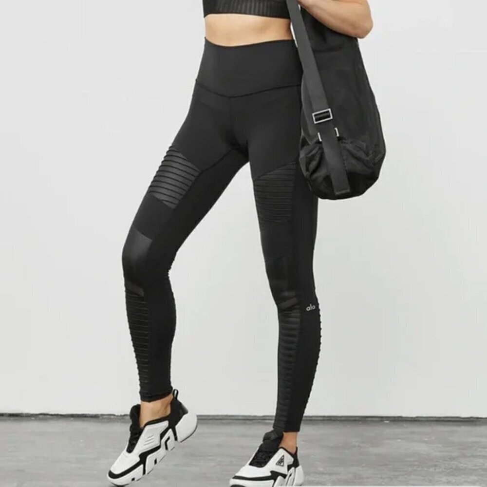 Alo Yoga Black High-Waist Mesh Black Moto Leggings 37611